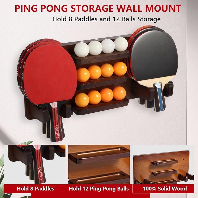 Onemacc Ping Pong Paddle Holder, Ping Pong Paddle Storage Rack Wall Mounted Holds 8 Paddles and 12 Balls, Table Tennis Racket Display Organizer for Game Room,Home - Image 3